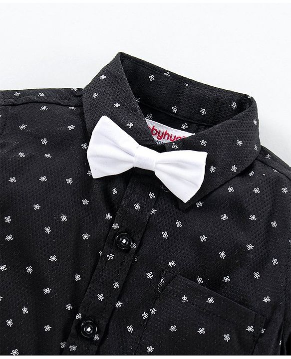 Babyhug Full Sleeves Party Shirt with Bow - Black