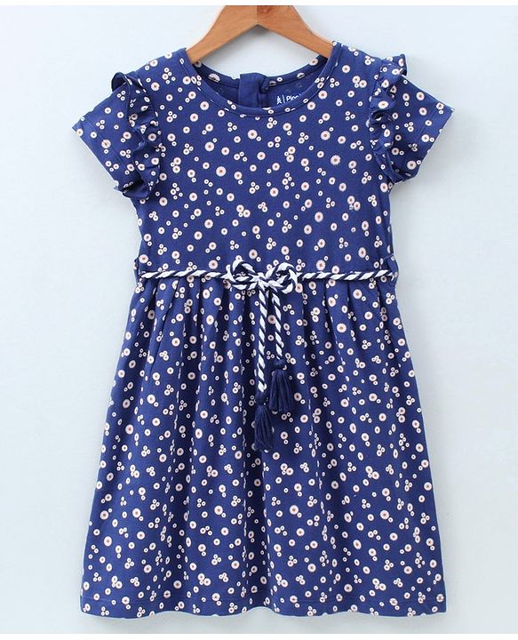 Pine Kids Short Sleeves Bio Wash Frock Floral Print - Blue