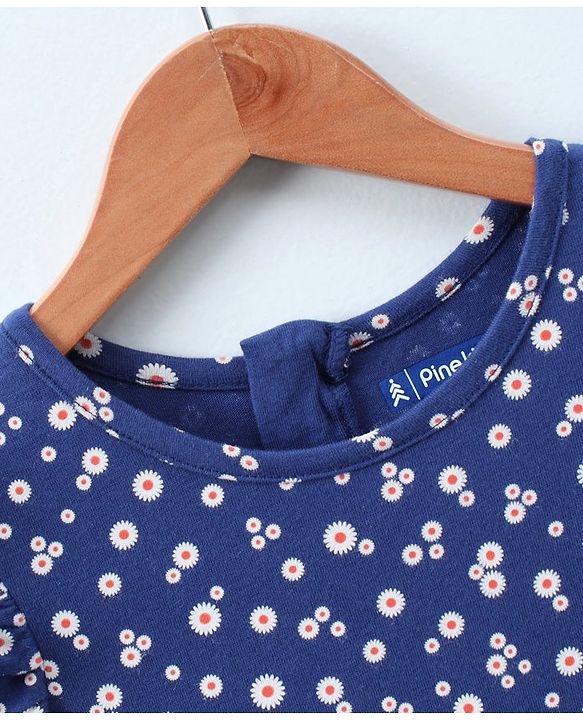 Pine Kids Short Sleeves Bio Wash Frock Floral Print - Blue