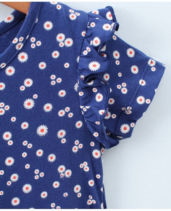 Pine Kids Short Sleeves Bio Wash Frock Floral Print - Blue