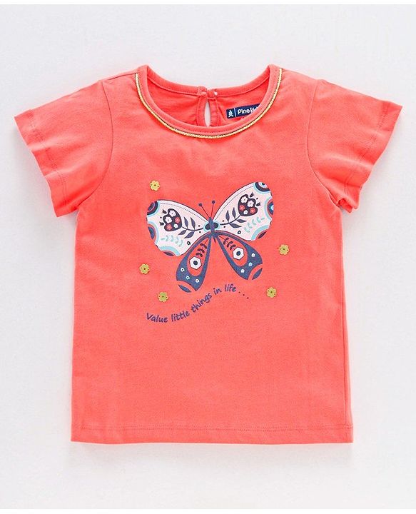 Pine Kids Half Sleeves Bio Wash Top & Legging Set Butterfly Print - Peach Blue