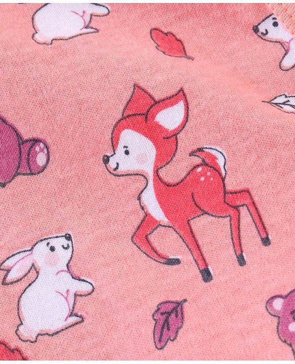 Babyhug Full Sleeves Footed Sleep Suit Animals Print - Peach