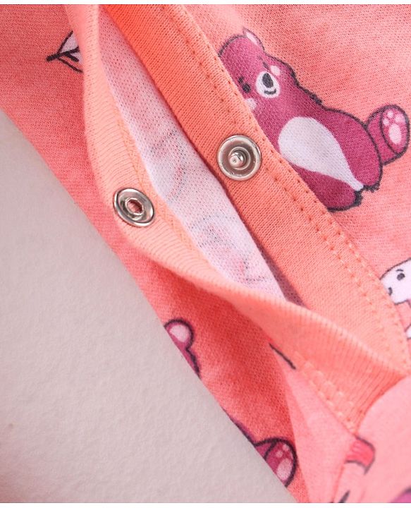 Babyhug Full Sleeves Footed Sleep Suit Animals Print - Peach