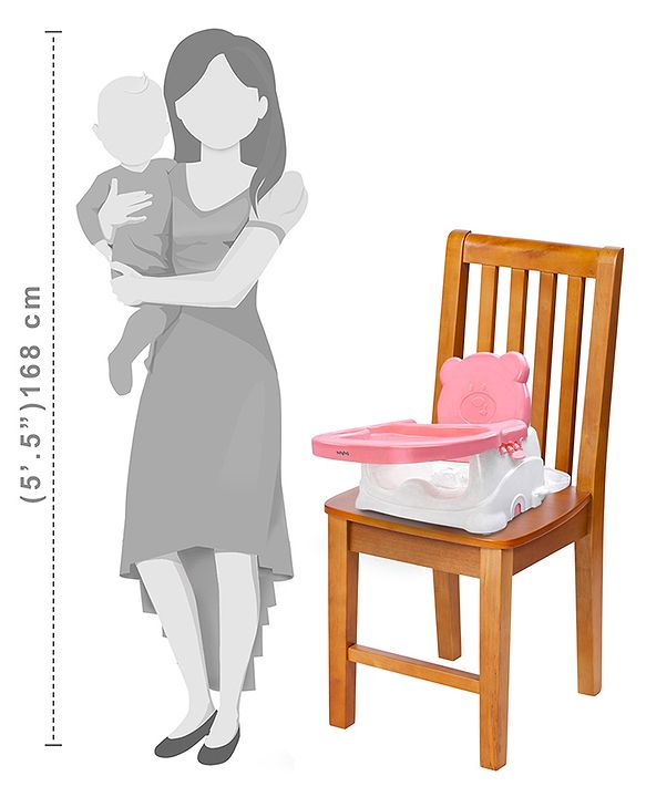 Babyhug Raise Me Up Baby Booster Seat With Adjustable Food Tray & 3 Point Safety Harness - Pink White (Without Cushion Seat)