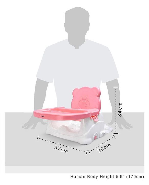 Babyhug Raise Me Up Baby Booster Seat With Adjustable Food Tray & 3 Point Safety Harness - Pink White (Without Cushion Seat)