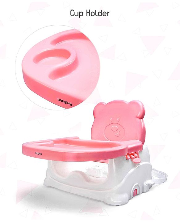 Babyhug Raise Me Up Baby Booster Seat With Adjustable Food Tray & 3 Point Safety Harness - Pink White (Without Cushion Seat)