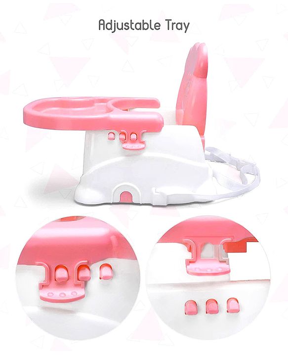 Babyhug Raise Me Up Baby Booster Seat With Adjustable Food Tray & 3 Point Safety Harness - Pink White (Without Cushion Seat)
