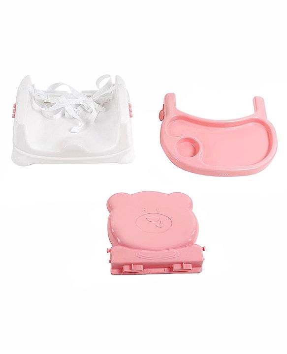 Babyhug Raise Me Up Baby Booster Seat With Adjustable Food Tray & 3 Point Safety Harness - Pink White (Without Cushion Seat)