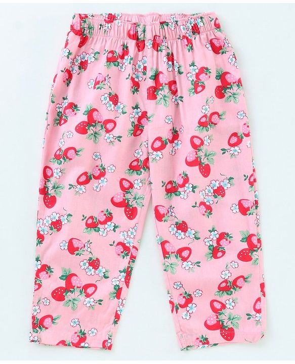 Babyhug Full Sleeves Woven Shirt & Pajama Set Strawberry Print - Pink