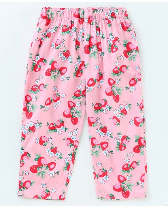 Babyhug Full Sleeves Woven Shirt & Pajama Set Strawberry Print - Pink
