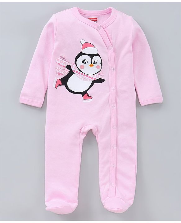 Babyhug Full Sleeves Sleep Suit Penguin Graphic Pack of 2 - Pink