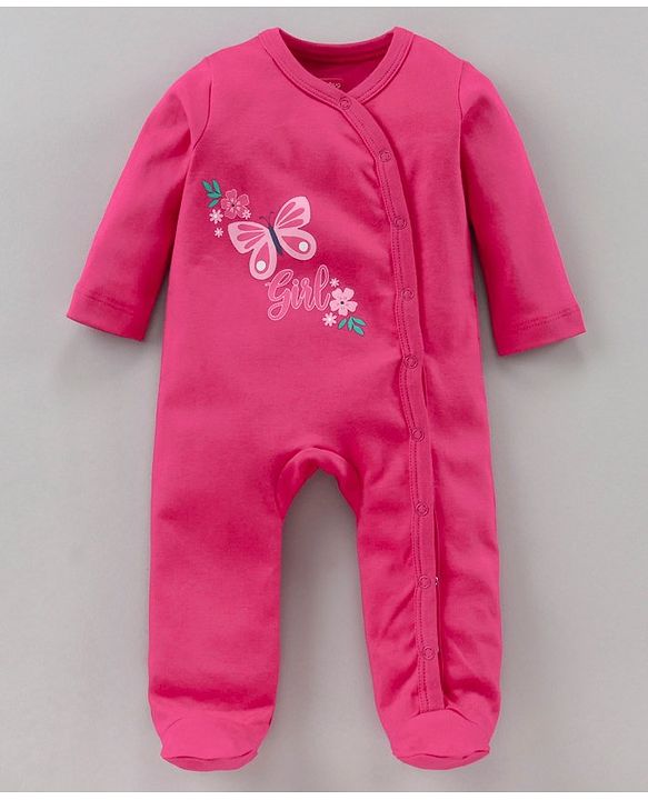 Babyhug Full Sleeves Footed Sleep Suit Pack of 2 - White Pink