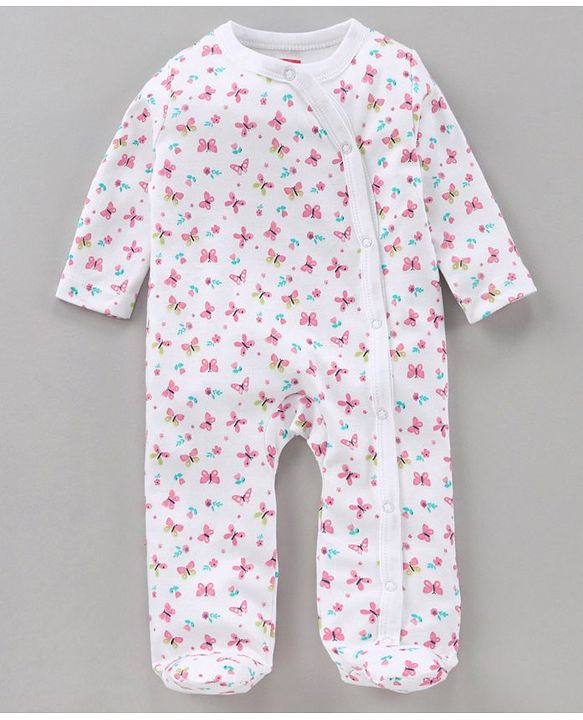 Babyhug Full Sleeves Footed Sleep Suit Pack of 2 - White Pink