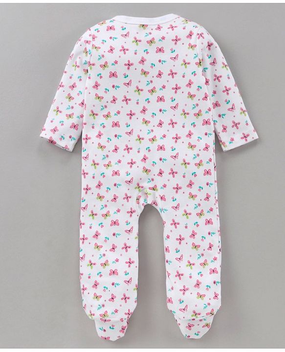 Babyhug Full Sleeves Footed Sleep Suit Pack of 2 - White Pink