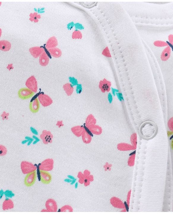 Babyhug Full Sleeves Footed Sleep Suit Pack of 2 - White Pink