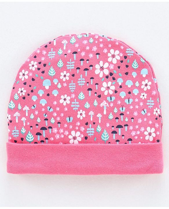 Babyhug 100% Cotton Cap, Mittens & Booties Floral Print - Pink