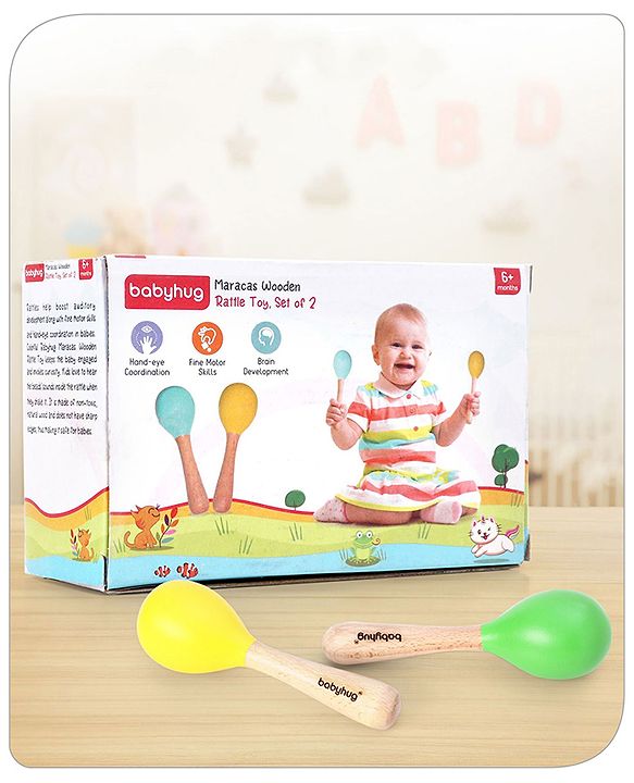 Babyhug Maracas Wooden Rattle Toy Set of 2