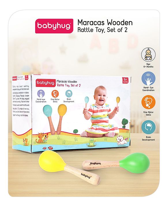 Babyhug Maracas Wooden Rattle Toy Set of 2