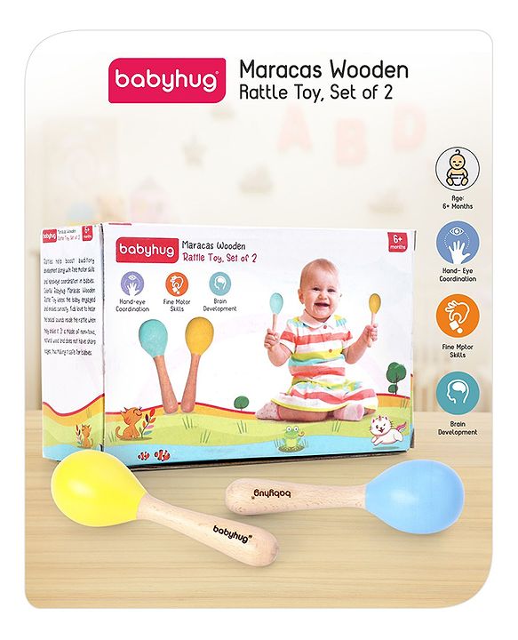 Babyhug Maracas Wooden Rattle Toy Set of 2