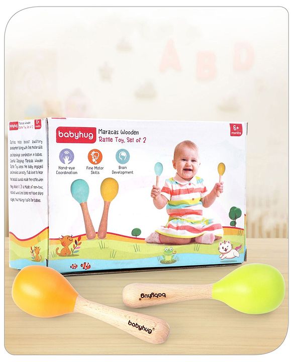 Babyhug Maracas Wooden Rattle Toy Set of 2
