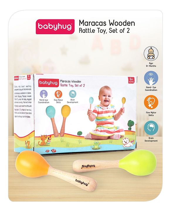 Babyhug Maracas Wooden Rattle Toy Set of 2