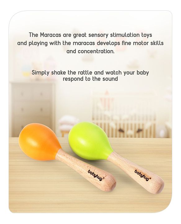 Babyhug Maracas Wooden Rattle Toy Set of 2
