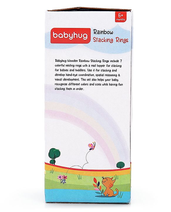 Babyhug Premium Wooden Rainbow Stacking Rings Multicolor - 7 rings| Non-Toxic| Organic & Safe|  BIS Certified