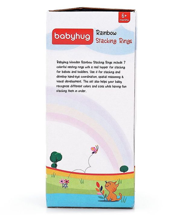 Babyhug Premium Wooden Rainbow Stacking Rings Multicolor - 7 rings| Non-Toxic| Organic & Safe|  BIS Certified