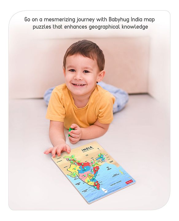 Babyhug India Map Wooden Pegged Puzzle - 19 Pieces | Educational Geography Puzzle with Pegged Pieces | Builds Spatial Awareness & Cultural Knowledge | Durable & Safe | BIS Certified