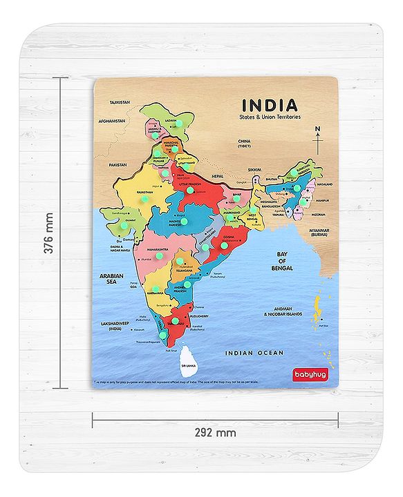 Babyhug India Map Wooden Pegged Puzzle - 19 Pieces | Educational Geography Puzzle with Pegged Pieces | Builds Spatial Awareness & Cultural Knowledge | Durable & Safe | BIS Certified