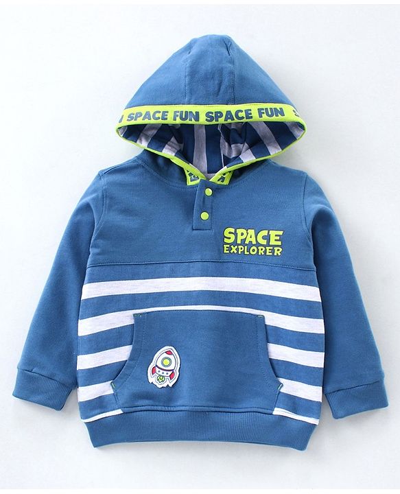 Babyhug Full Sleeves Hooded Tee & Lounge Pant Space Print- Blue