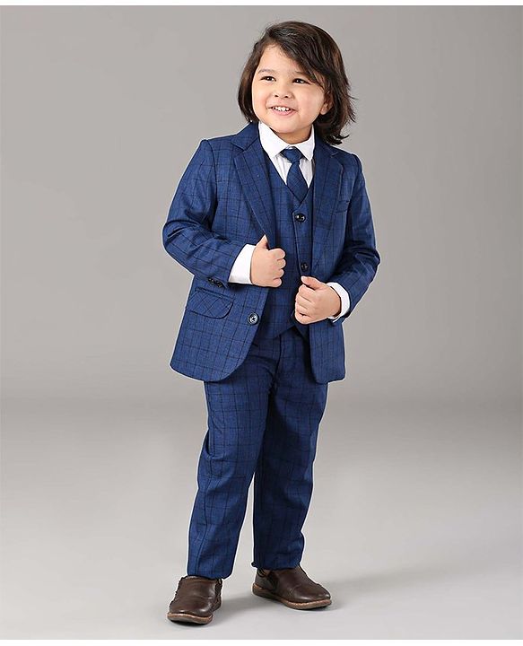 Babyhug Full Sleeves Party Suit Solid Color - Blue