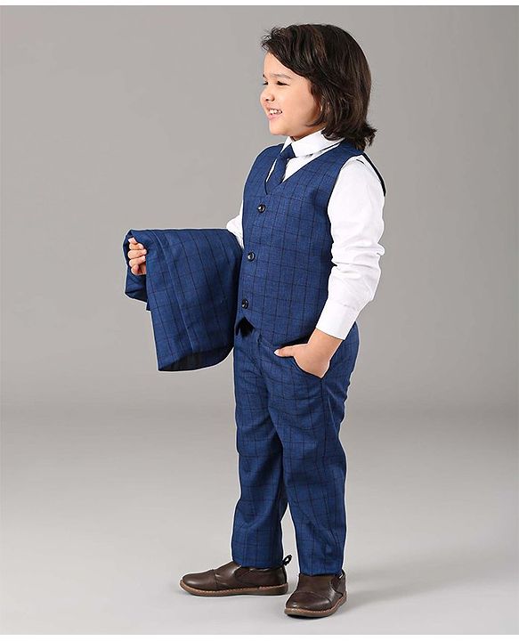 Babyhug Full Sleeves Party Suit Solid Color - Blue