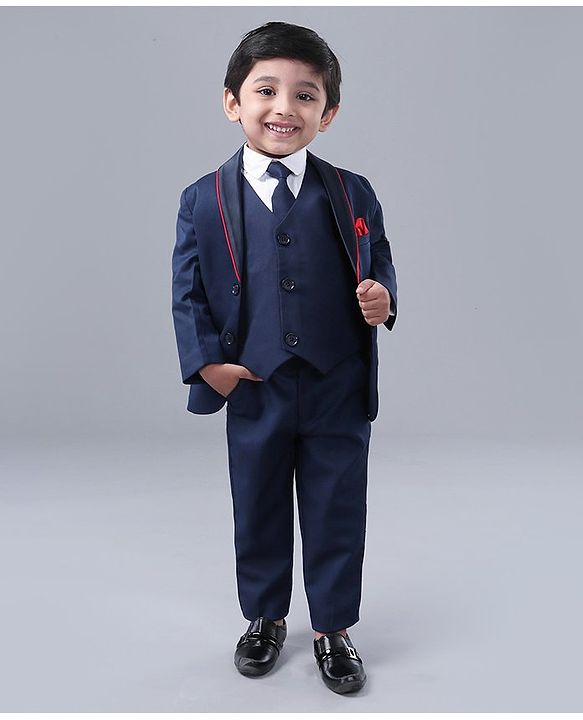 Babyhug Full Sleeves 4 Piece Party Suit with Tie - Navy Blue