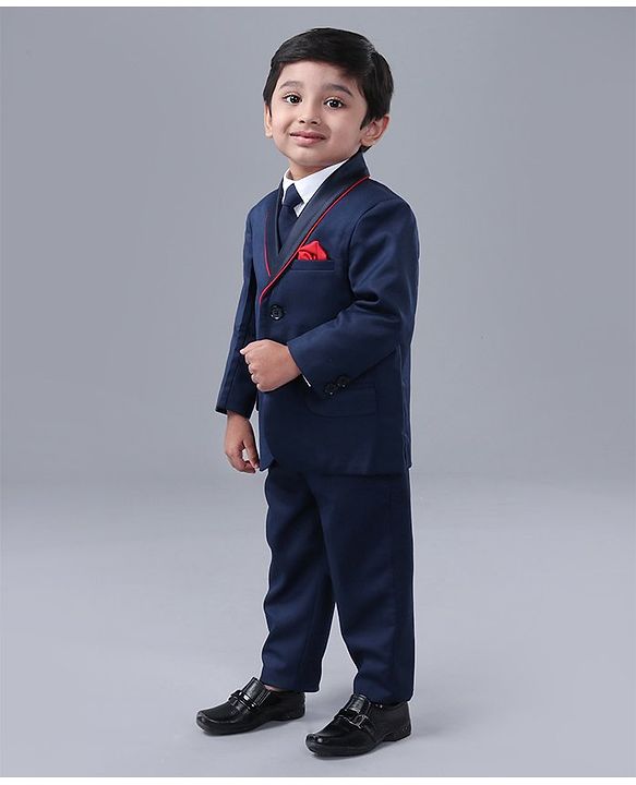 Babyhug Full Sleeves 4 Piece Party Suit with Tie - Navy Blue