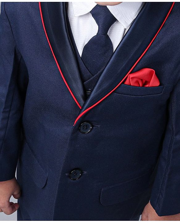Babyhug Full Sleeves 4 Piece Party Suit with Tie - Navy Blue