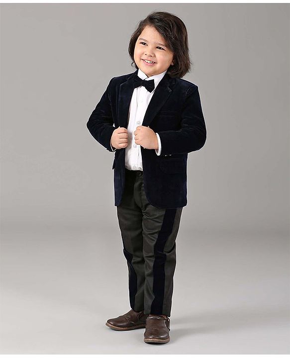 Babyhug Full Sleeves Party Suit Solid Color - Blue