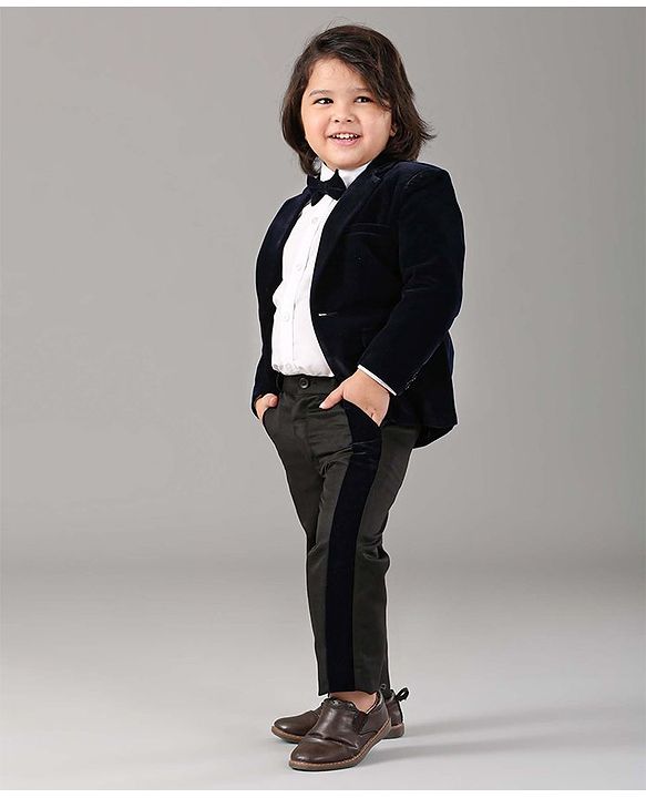 Babyhug Full Sleeves Party Suit Solid Color - Blue