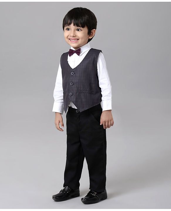 Babyhug 3 Piece Party Suit with Bow - Grey