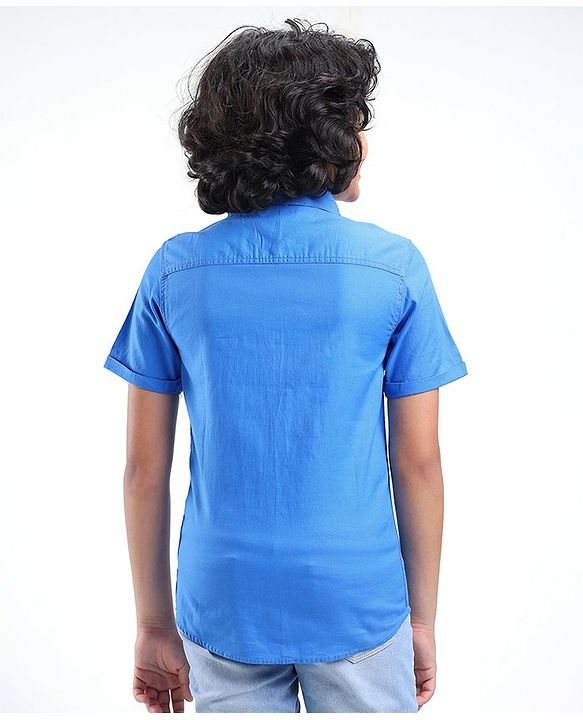 Pine Kids Half Sleeves 100% Cotton Biowashed Shirt - Blue