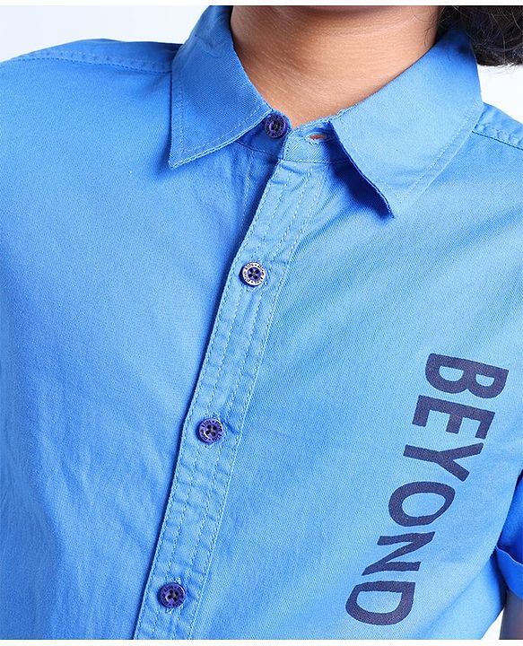 Pine Kids Half Sleeves 100% Cotton Biowashed Shirt - Blue