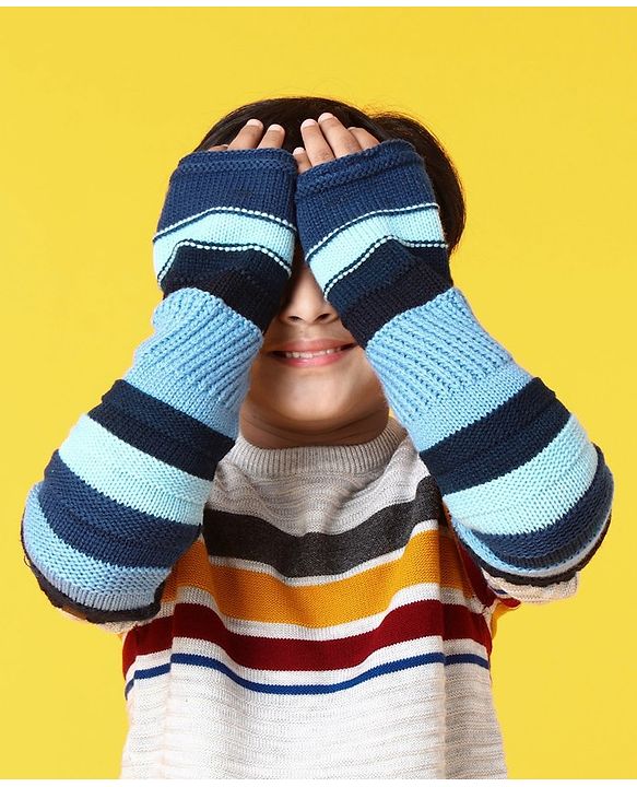 Pine Kids Half Length Woollen Glove - Blue