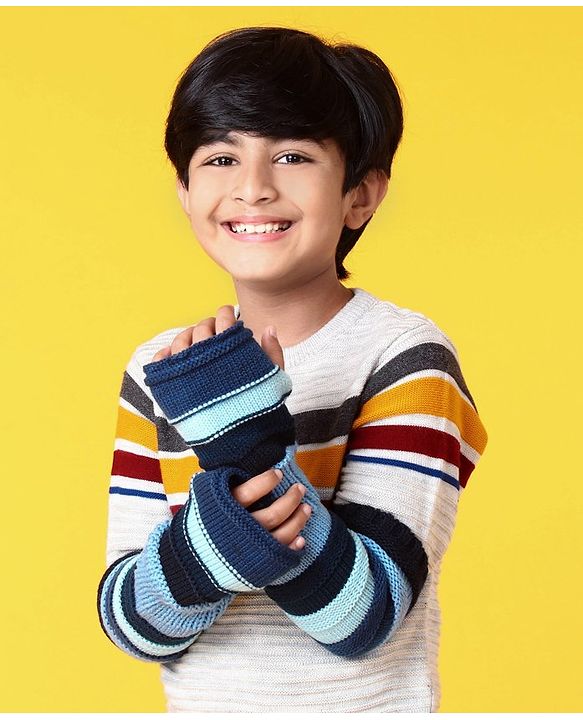 Pine Kids Half Length Woollen Glove - Blue