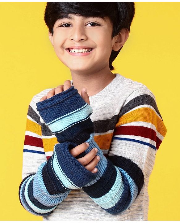 Pine Kids Half Length Woollen Glove - Blue