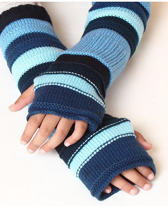 Pine Kids Half Length Woollen Glove - Blue