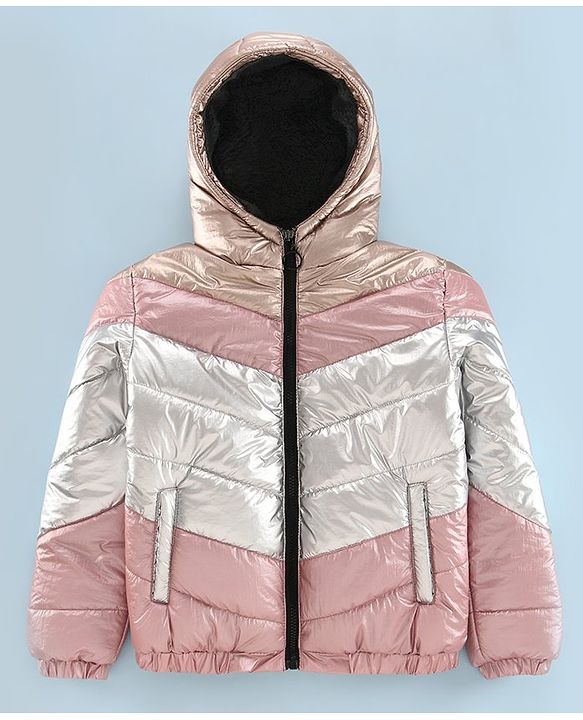 Pine Kids Full Sleeves Hooded Padded Jacket -Pink Silvet