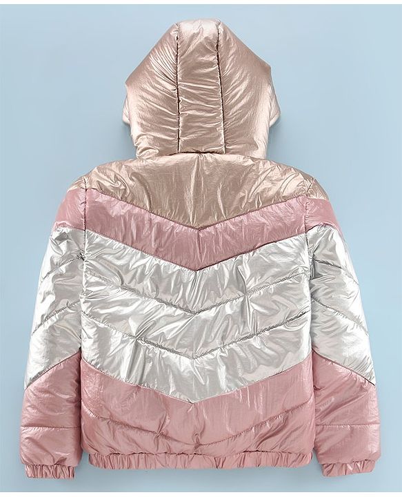 Pine Kids Full Sleeves Hooded Padded Jacket -Pink Silvet