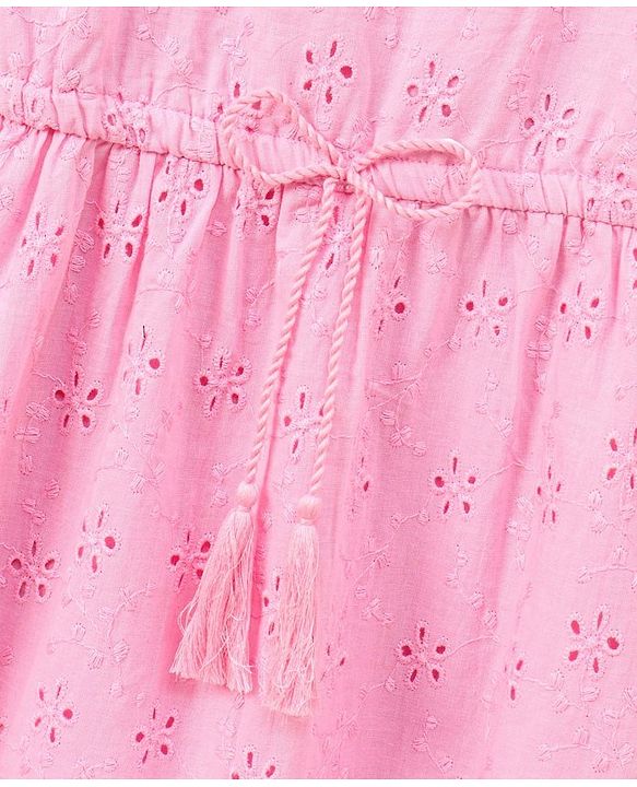 Pine Kids Half Sleeves Softner Wash Schiffli Frock - Pink