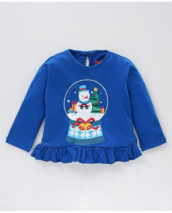 Babyhug Full Sleeves Top Snow Man Print - Royal Blue