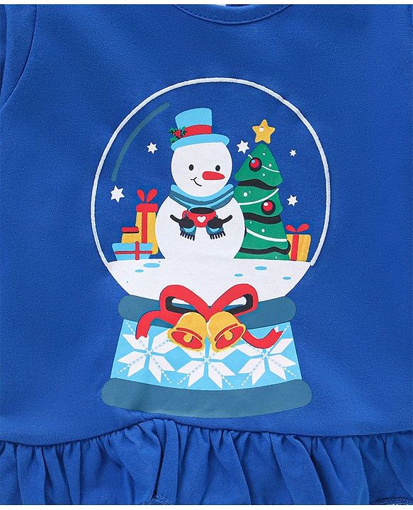 Babyhug Full Sleeves Top Snow Man Print - Royal Blue